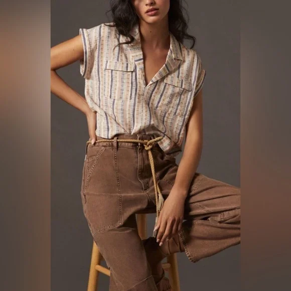 Anthropologie Cropped Boxy Utility Pullover Top - Picture 3 of 11